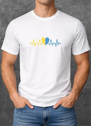 Футболка унісекс з принтом україна кардіограма серце базова біла m