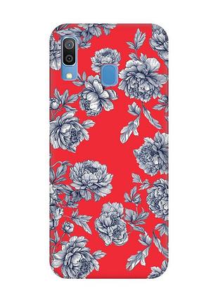 Матовый красный чехол на samsung galaxy a30 (2019) / a20 (2019) ночные цветы (принт 432)