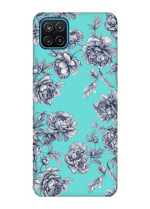 Матовий бірюзовий чохол на samsung galaxy a12 нічні квіти (принт 432)