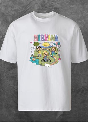 Футболка унісекс з принтом nirvana нірвана група оверсайз біла m