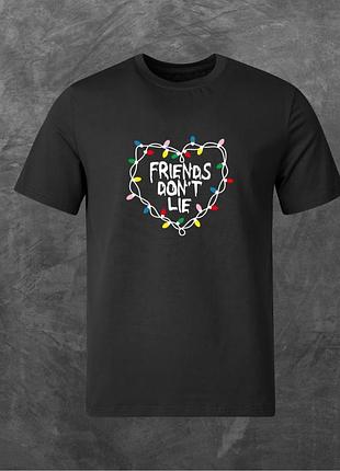 Футболка унісекс з принтом новорнічним friends don`t lie базова чорна l