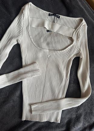 Лонгслів жіночий zara молочний в рубчик🤍