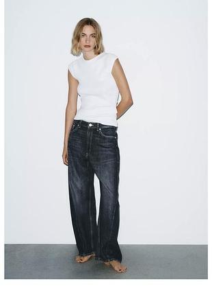Джинси жіночі zara baggy barrel mid-waist чорні, розмір 36, бавовна