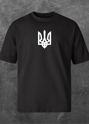 Футболка унісекс з принтом тризуб герб оверсайз чорна 2xl
