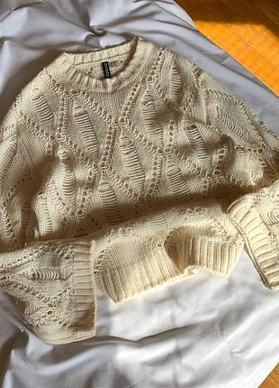 Жіночий светр павутинка h&m молочний ажурної в'язки