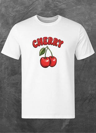 Футболка унісекс з принтом cherry вишня базова біла 2xl