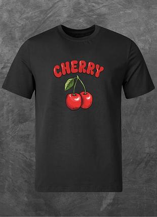 Футболка унісекс з принтом cherry вишня базова чорна 2xl