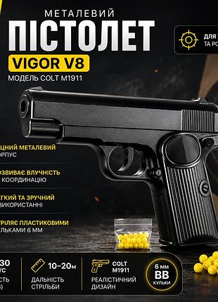 Металлический пистолет пм макарова на пульках 6мм vigor v8 | игрушечный пружинный пистолет на пластиковых пульках