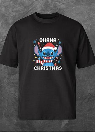Футболка унісекс з принтом ohana christmas стіч кам'яна оверсайз чорна xl