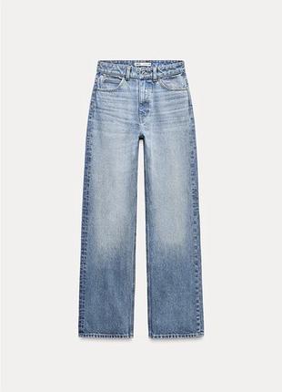 Джинси жіночі zara straight fit high waist блакитні, розмір 36, 100% бавовна