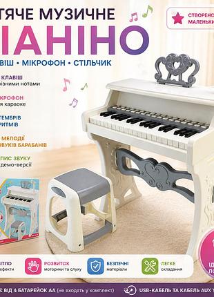 Дитяче піаніно синтезатор на 37 клавіш з мікрофоном і стільчиком, караоке, 22 мелодії, 8 ритмів, запис звуку usb