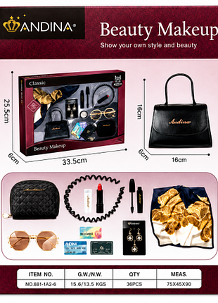 Дитячий набір косметики beauty makeup для дівчинки, сумочка, косметичка, декоративна косметика, окуляри, аксесуари