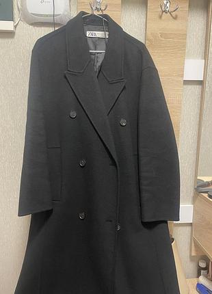 Пальто жіноче zara чорне оверсайз xs-s вовна