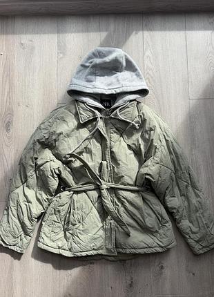 Куртка жіноча zara стьобана з капюшоном, сіра