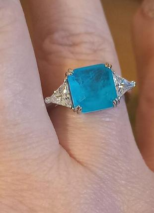Срібна каблучка s925 з paraiba і цирконами