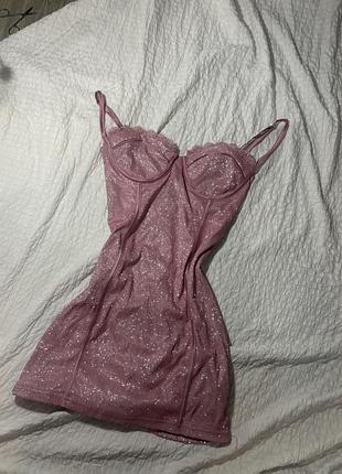 Коротка жіноча сукня рожева блискуча xs/s