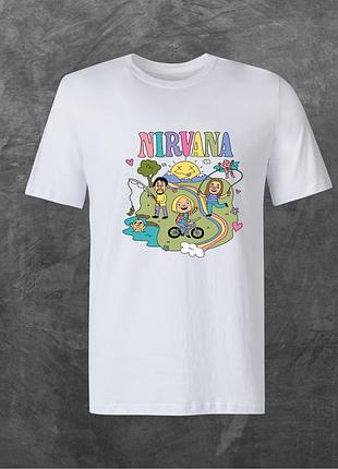 Футболка унісекс з принтом nirvana нірвана група базова біла xl