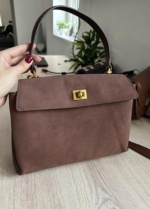 Сумка з застібкою з еко шкіри та замші