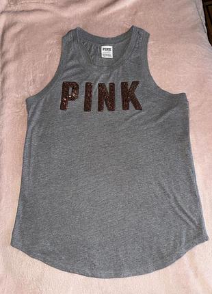 Майка жіноча victoria’s secret pink сіра з написом