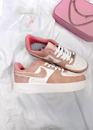 Кросівки жіночі nike air force 1 рожеві, білі, розміри 36-40, шкіра