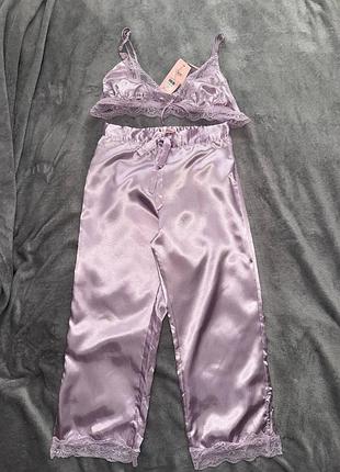 Розкішний сатиновий комплект топ + штани boux avenue 💜