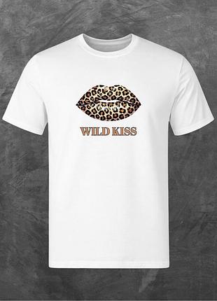Футболка унісекс з принтом wild kiss леопард базова біла 2xl