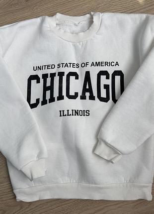 Толстовка для дівчинки біла з написом chicago на флісі, розмір 140