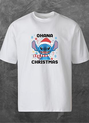Футболка унісекс з принтом ohana christmas стіч кам'яна оверсайз біла s