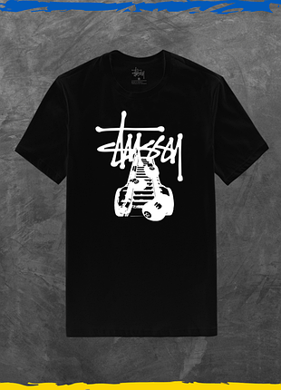Футболка унісекс stussy базова біла стусcі лого принт чорна, s