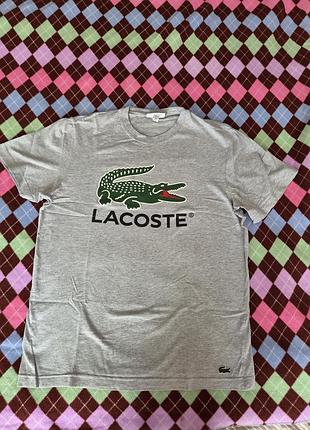 Футболка чоловіча lacoste сіра з логотипом