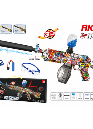 Детский автомат ak-47 assault rifle 3 в 1 на аккумуляторе, орбизы, поролоновые шарики, водяной бластер, usb-зарядка