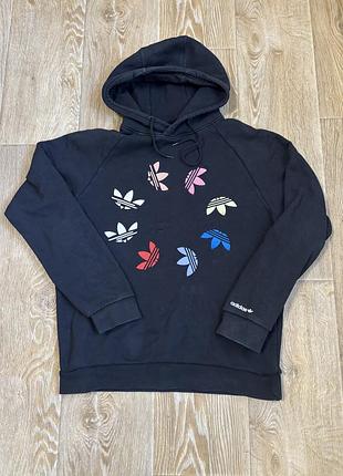 Чорне худі adidas originals adicolor shattered trefoil із помітним круговим принтом із різнокольорових фірмових трилисників на грудях