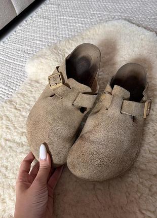Сабо жіночі birkenstock бежеві замшеві