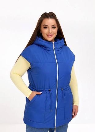 Жилетка з капюшоном, плащівка, утеплена, з кишенями електрик 60-62 — ‼️заміри в описі‼️