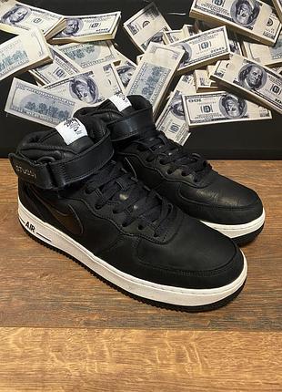 Кросівки чоловічі nike styssy air force 1 mid sp black, чорні, розмір 43