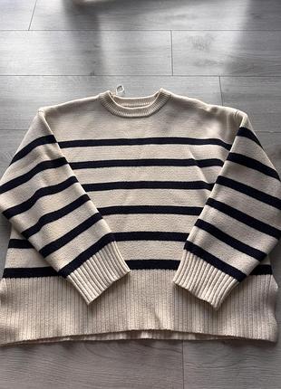 Светр жіночий zara у смужку, молочний, розмір m
