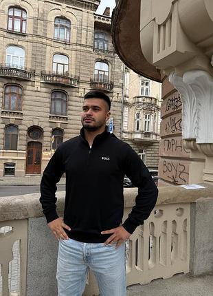 Кофта чоловіча hugo boss 1/3 zip чорна