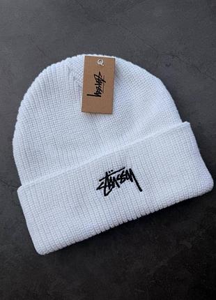 Шапка stussy: мужская зимняя шапка stussy, спортивная шапка белого цвета stussy