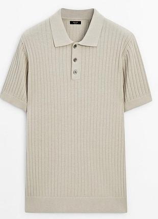 Новый.свитер поло massimo dutti cotton rib knit polo sweater nude grey оригинал.зе свежих коллекций