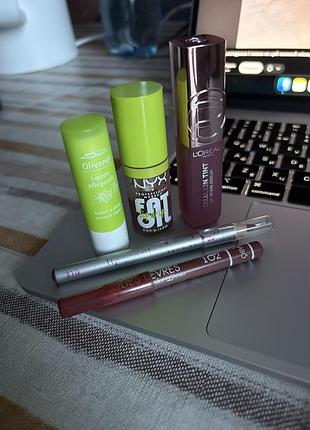 Лот косметика для губ - олія nyx , l’oréal тінт, олівці та гігієнічна помада