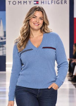 Жіночий бавовняний светр tommy hilfiger, блакитний, розмір xl