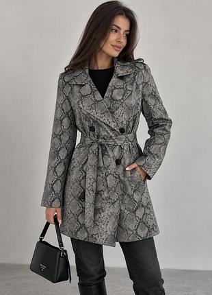 Стильний короткий тренч / плащ zara basic зі зміїним принтом (розмір m)
