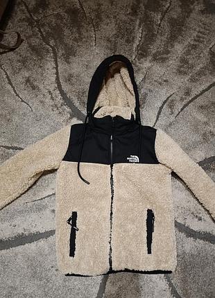 Куртка чоловічаthe north face флісова з капюшоном бежева з жіноча