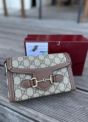 Сумка жіноча gucci horsebit 1955 бежева з коричневим