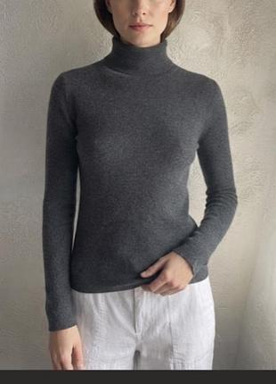 Водолазка серая  в рубчик , кашемир, шерсть h&m