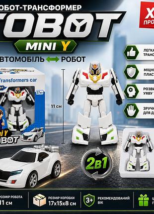 Робот-трансформер tobot mini y белый для детей, машинка 2 в 1, легкое превращение автомобиль-робот, 11 см, от 3 лет