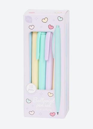 Набор шариковых ручек kawaii pastel 15 шт синяя паста подарочный набор ручек