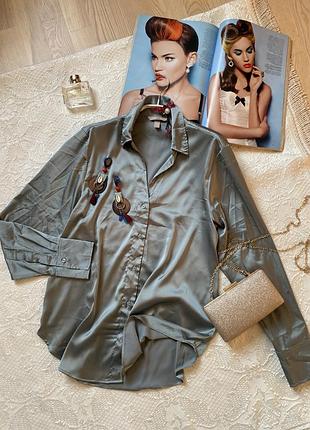 Елегантна класична блузка-рубашка з ніжного атласу h&m розмір s