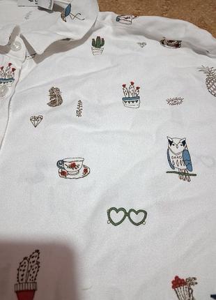 Біла блуза принт🦉🍦🍍