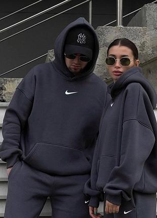 Теплый парный спортивный костюм на флисе с логотипом nike